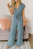 hulianfu Fashion Street Solid Backless V Neck Loose Jumpsuits