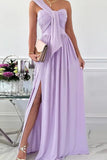 hulianfu Elegant Formal Solid Asymmetrical Solid Color One Shoulder Irregular Dress Dresses(7 Colors)