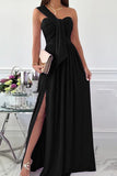 hulianfu Elegant Formal Solid Asymmetrical Solid Color One Shoulder Irregular Dress Dresses(7 Colors)