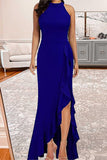 hulianfu Elegant Formal Solid Solid Color O Neck Irregular Dress Dresses(6 Colors)