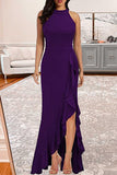 hulianfu Elegant Formal Solid Solid Color O Neck Irregular Dress Dresses(6 Colors)