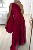 hulianfu Sweet Elegant Solid Fold Oblique Collar A Line Dresses(3 Colors)