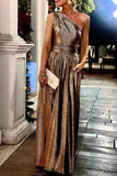 hulianfu Sexy Elegant Solid Bronzing Sequined Oblique Collar Evening Dress Dresses(4 Colors)