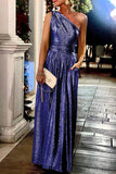 hulianfu Sexy Elegant Solid Bronzing Sequined Oblique Collar Evening Dress Dresses(4 Colors)