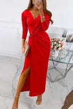 hulianfu Elegant Solid Slit Fold V Neck Evening Dress Dresses(4 Colors)