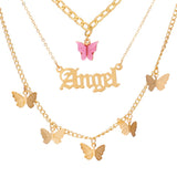 hulianfu Casual Butterfly Patchwork Chains Necklaces