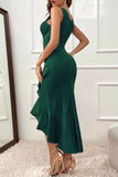 hulianfu Casual Solid Flounce Asymmetrical V Neck Evening Dress Dresses(3 Colors)