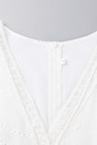 hulianfu - Sweet Elegant Solid Tassel Embroidered Hollowed Out V Neck A Line Dresses