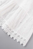 hulianfu - Sweet Elegant Solid Tassel Embroidered Hollowed Out V Neck A Line Dresses