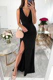 hulianfu Celebrities Elegant Solid Slit Fold V Neck Evening Dress Dresses(4 Colors)