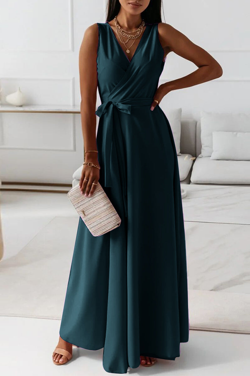 hulianfu Celebrities Elegant Solid With Belt V Neck Evening Dress Dresses(4 Colors)