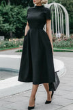 hulianfu Celebrities Elegant Solid Solid Color O Neck Waist Skirt Dresses(4 Colors)