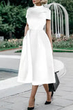 hulianfu Celebrities Elegant Solid Solid Color O Neck Waist Skirt Dresses(4 Colors)