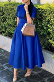 hulianfu Celebrities Elegant Solid Solid Color O Neck Waist Skirt Dresses(4 Colors)