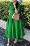 hulianfu Celebrities Elegant Solid Solid Color O Neck Waist Skirt Dresses(4 Colors)