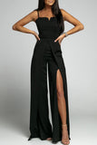 hulianfu Celebrities Simplicity Solid Slit Solid Color Square Collar Regular Jumpsuits(6 Colors)