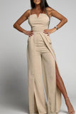 hulianfu Celebrities Simplicity Solid Slit Solid Color Square Collar Regular Jumpsuits(6 Colors)