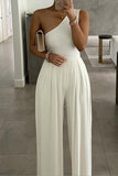 hulianfu Casual Simplicity Solid Asymmetrical Solid Color One Shoulder Loose Jumpsuits(3 Colors)
