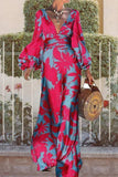 hulianfu Sexy Elegant Print Frenulum V Neck Evening Dress Dresses(4 Colors)