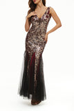 hulianfu Elegant College Patchwork Sequins V Neck Evening Dress Dresses