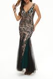 hulianfu Elegant College Patchwork Sequins V Neck Evening Dress Dresses