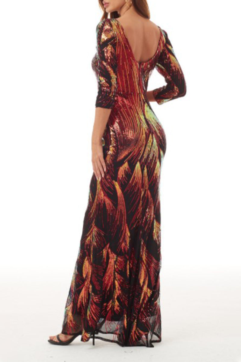 hulianfu Elegant College Color Block Sequins Patchwork O Neck Evening Dress Dresses