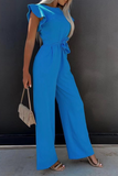 hulianfu Casual Solid Flounce O Neck Straight Jumpsuits(3 colors)