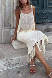 hulianfu Sexy Solid Tassel Hollowed Out U Neck Sleeveless Two Pieces(3 Colors)