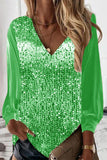 hulianfu Casual Solid Sequins V Neck Blouses(5 Colors)