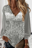 hulianfu Casual Solid Sequins V Neck Blouses(5 Colors)