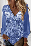 hulianfu Casual Solid Sequins V Neck Blouses(5 Colors)