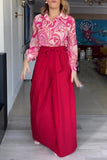 hulianfu Elegant Floral Bandage Turndown Collar Long Sleeve Two Pieces