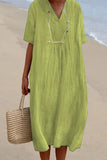 hulianfu Casual Simplicity Solid V Neck Short Sleeve Dress Dresses(6 Colors)