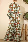 hulianfu Casual Floral Patchwork Turndown Collar Long Sleeve Two Pieces(7 Colors)