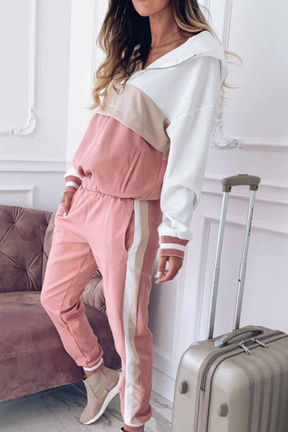 hulianfu Elegant Solid Patchwork Hooded Collar Long Sleeve Two Pieces