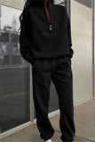 hulianfu Casual Sportswear Solid Pocket Long Sleeve Two Pieces
