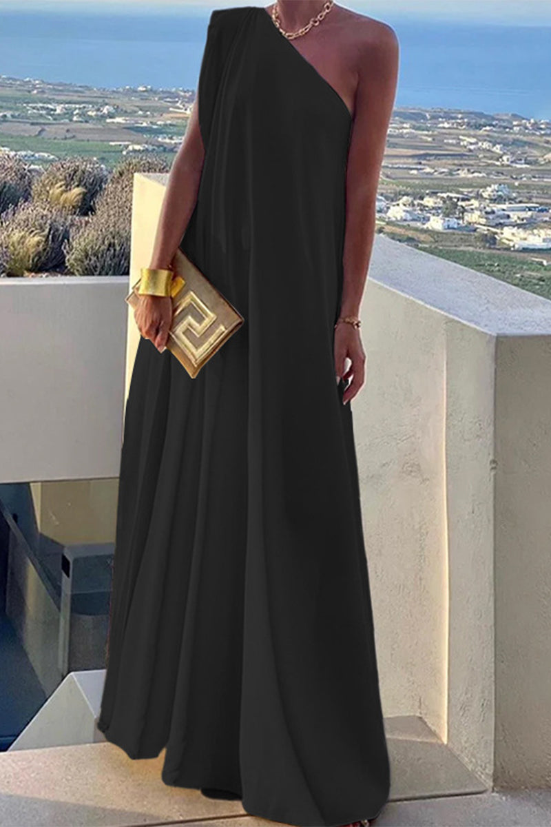 hulianfu Elegant Simplicity Solid Asymmetrical Oblique Collar Evening Dress Dresses(3 Colors)