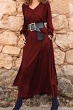 hulianfu Casual Solid With Belt V Neck Long Sleeve Two Pieces