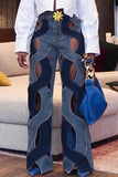 Street Solid Hollowed Out High Waist Straight Denim Jeans