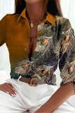 hulianfu Casual Print Patchwork Shirt Collar Tops(5 Colors)