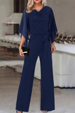 hulianfu Casual Solid Bandage Asymmetrical Collar Straight Jumpsuits(4 Colors)