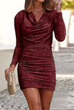hulianfu Sexy Party Solid Fold Sequined Scarf Collar Wrapped Skirt Dresses(6 Colors)
