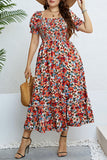 hulianfu Casual Print Patchwork Square Collar Short Sleeve Dress Plus Size Dresses