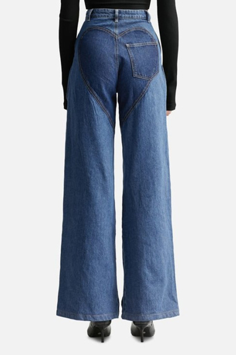 Street Solid Hollowed Out High Waist Straight Denim Jeans