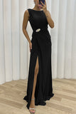 hulianfu Elegant Formal Solid Slit Fold O Neck Evening Dress Dresses(3 Colors)