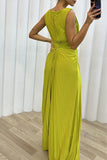 hulianfu Elegant Formal Solid Slit Fold O Neck Evening Dress Dresses(3 Colors)