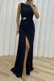 hulianfu Elegant Formal Solid Slit Fold O Neck Evening Dress Dresses(3 Colors)