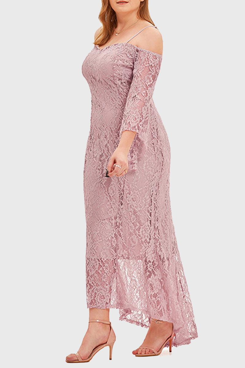 hulianfu Celebrities Elegant Solid Lace Off the Shoulder Irregular Dress Plus Size Dresses