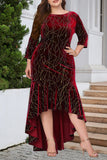 hulianfu Elegant Formal Solid Sequined Asymmetrical O Neck Trumpet Mermaid Plus Size Dresses