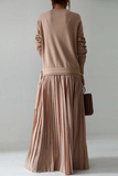 hulianfu Casual Solid Patchwork Fold O Neck Long Sleeve Dresses(3 Colors)